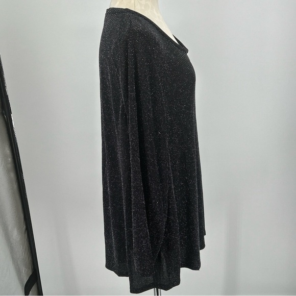 Calvin Klein Woman Top Sz 3X Black Sparkle Asymmetrical Hem Pullover Stretch - Picture 4 of 8